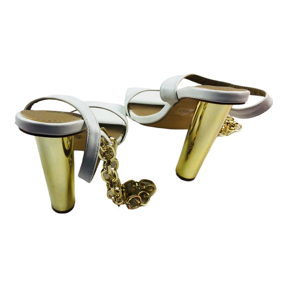 White Peep Toe Chain Link Heels Womens US 8 Square Toe Sandals Party Glam - Picture 5 of 7